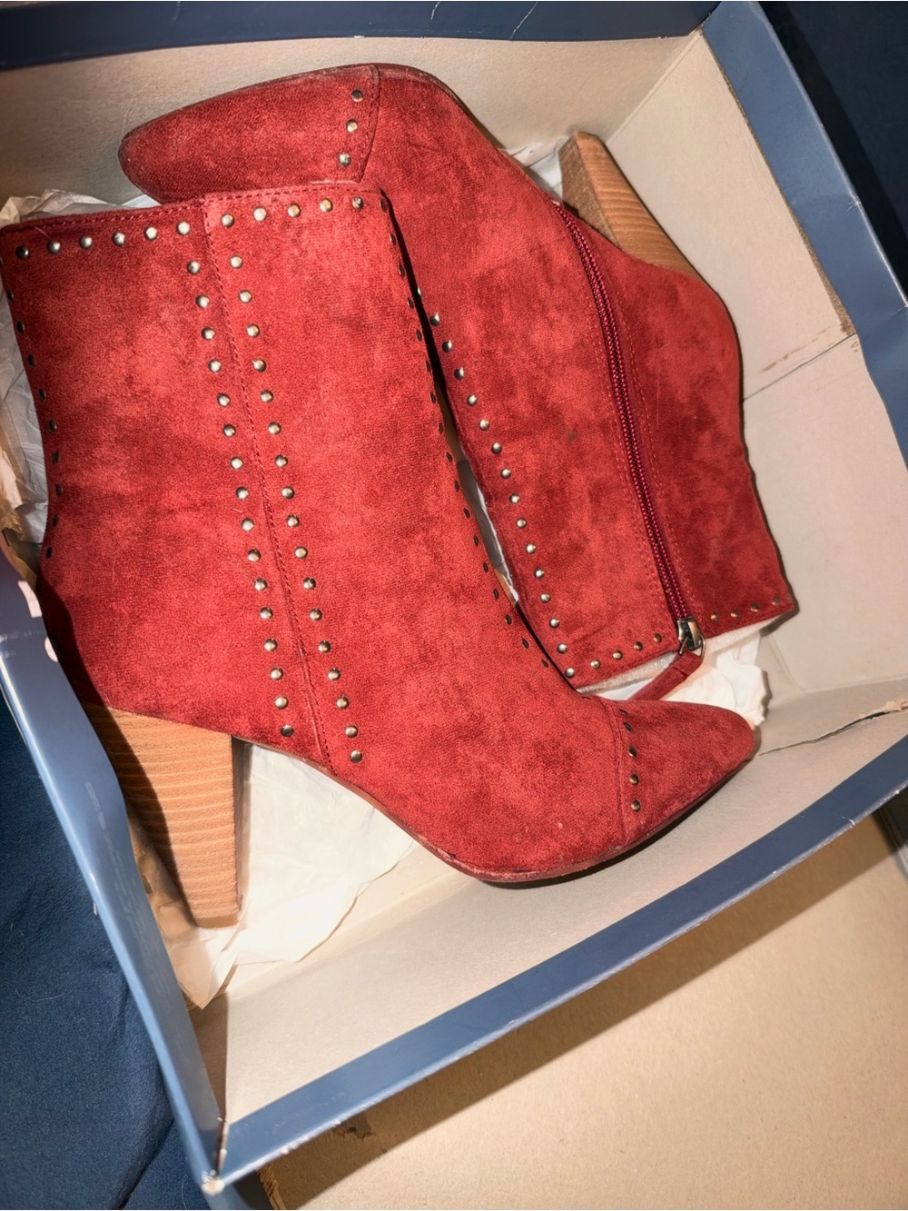 Universal Thread Red Faux Suede Studded Wedge Ankle Booties